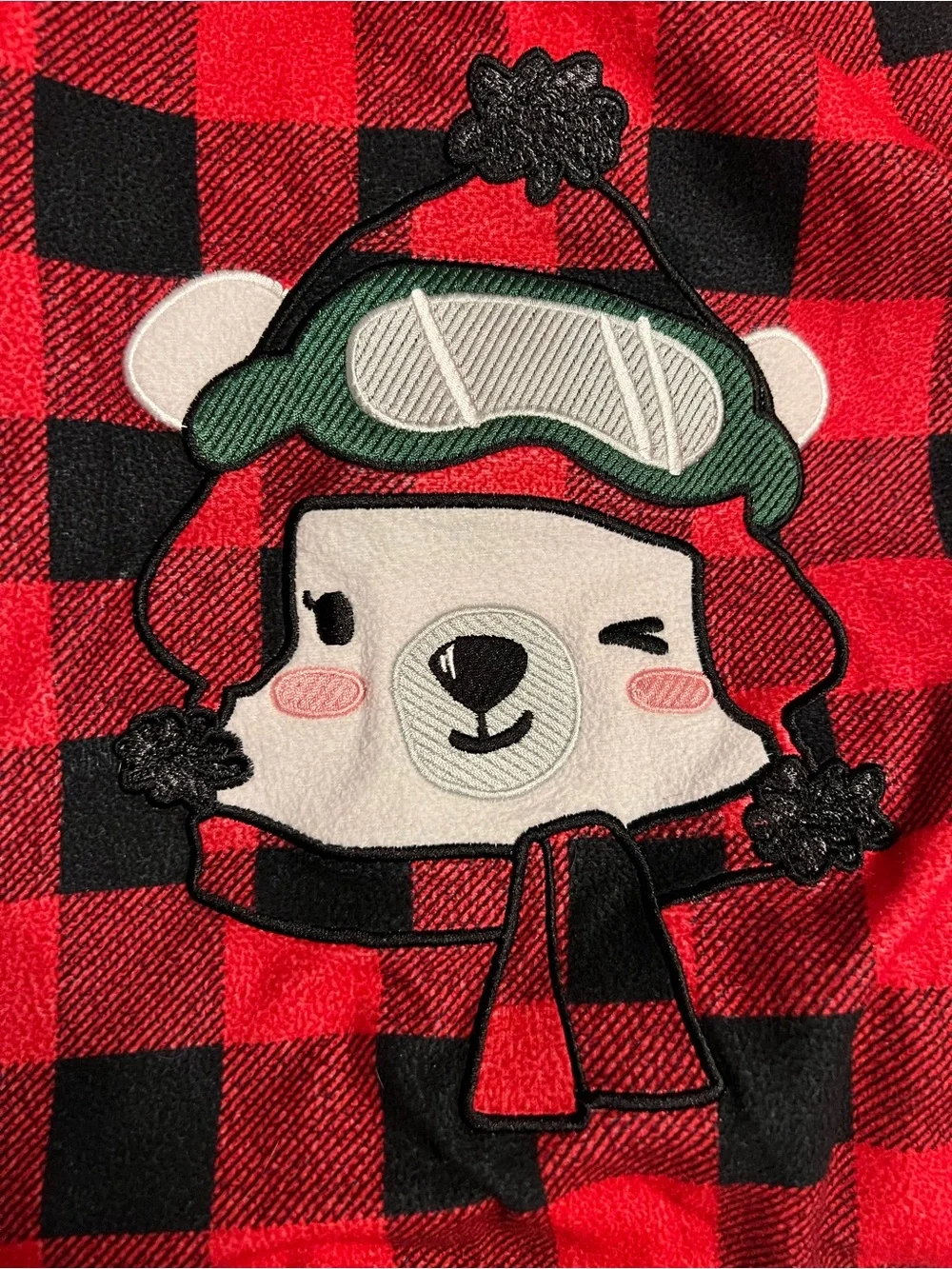 Cuddl Duds Girls XL fleece Red and Black Buffalo Plaid KidsNightgown with Bear